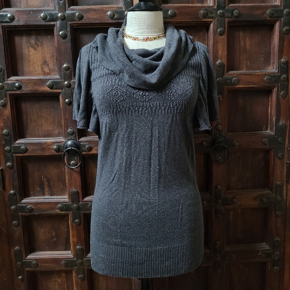 Max Studio Gray Cowl Neck Flutter Sleeve Blouse